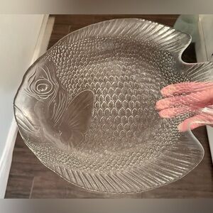 Arcoroc glass fish ‘Poisson’ 15” retro platter. France circa 1970